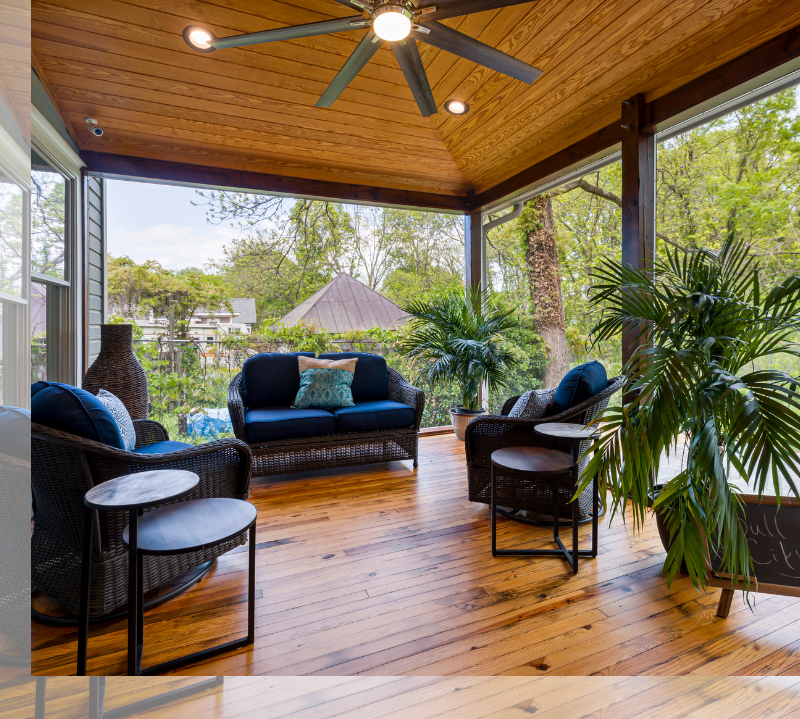 back patio space with clear mesh windows